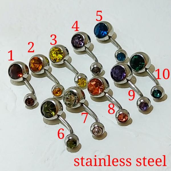 バナナバーベル／14ゲージ ラインストーン／カラー10種類 ボディピアス サージカルステンレス シン...