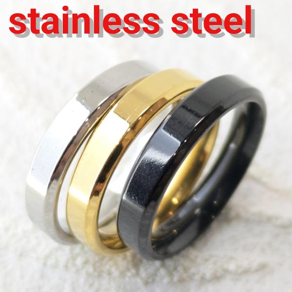 刻印可能 艶あり平打ち4ミリ シルバー/ゴールド/ブラック 3カラーから選択 サージカルステンレス ...