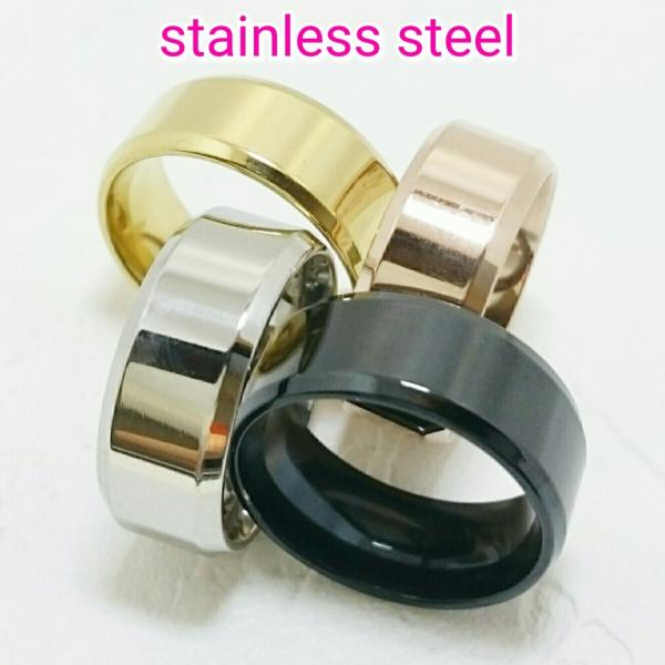 刻印可能 激安リング 平打ち8ミリ 鏡面タイプ シルバー/ゴールド/ローズゴールド/ブラック サージ...