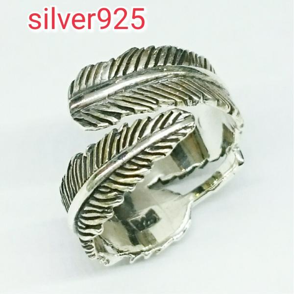 ダブルフェザーリング フリーサイズ リーフリング sv925 シルバー925 ネイティブ系 シルバー...