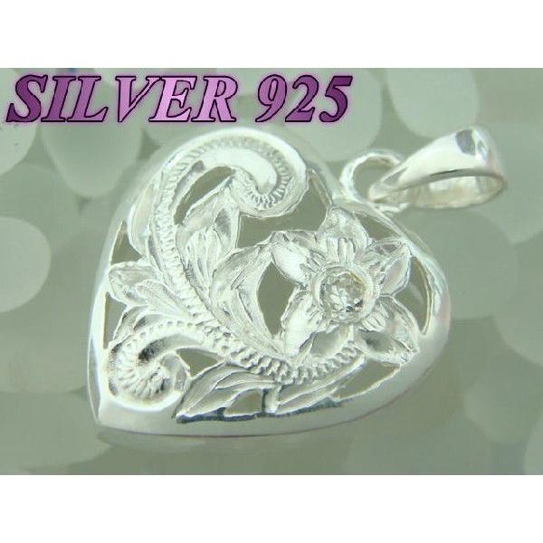 激安ハワイアン 透かしハート型ペンダントトップ クリアジルコニア シルバー925