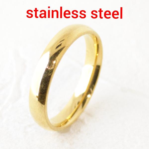 刻印可能 激安 甲丸リング 4ミリ幅 ゴールド 医療用サージカルステンレス ペアリングにも 4mm