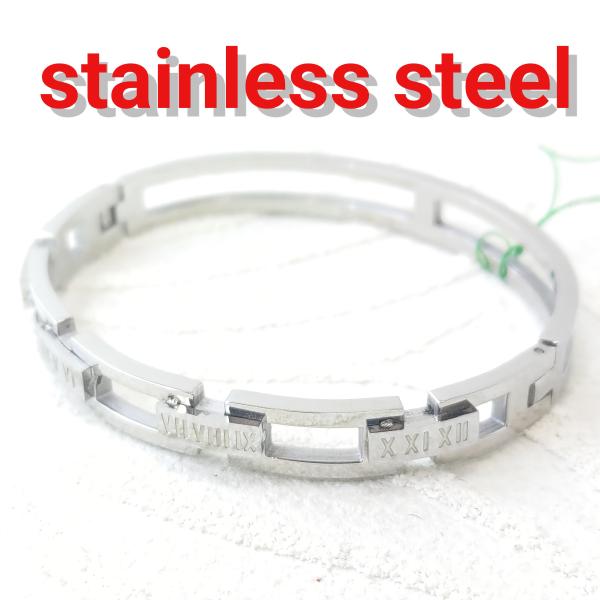 ステンレスバングル ローマ数字 8mm幅 鏡面仕上げ 激安 サージカルステンレス プレゼントにも