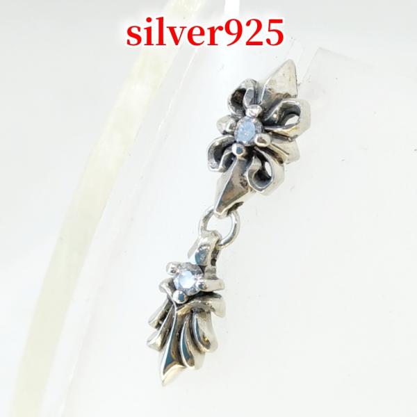 フローラルクロス/十字架 ジルコニア/クリア スイングピアス シルバー925 silver925 片...