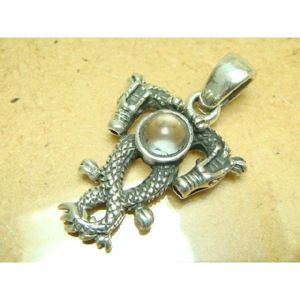 送料無料 メチャ渋ハード系 ペンダントトップ ドラゴン＆クリスタル シルバー925 プレゼントにもお...