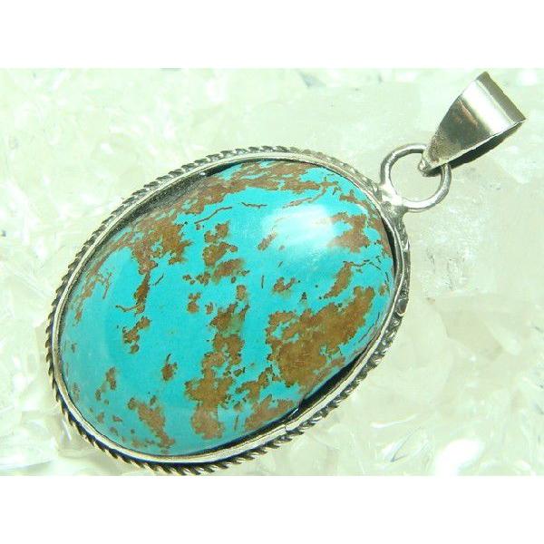 ネイティブ系ペンダントトップ　特大天然ターコイズ　シルバー925