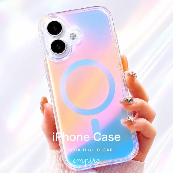iPhone17 ケース クリア 透明 オーロラ magsafe対応 17e 16e 16 マグセー...