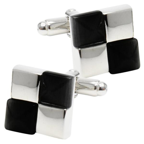 カフス スクエアブロック ブラック カフスボタン メンズ 男性用 結婚式 冠婚葬祭 シャツ プレゼン...
