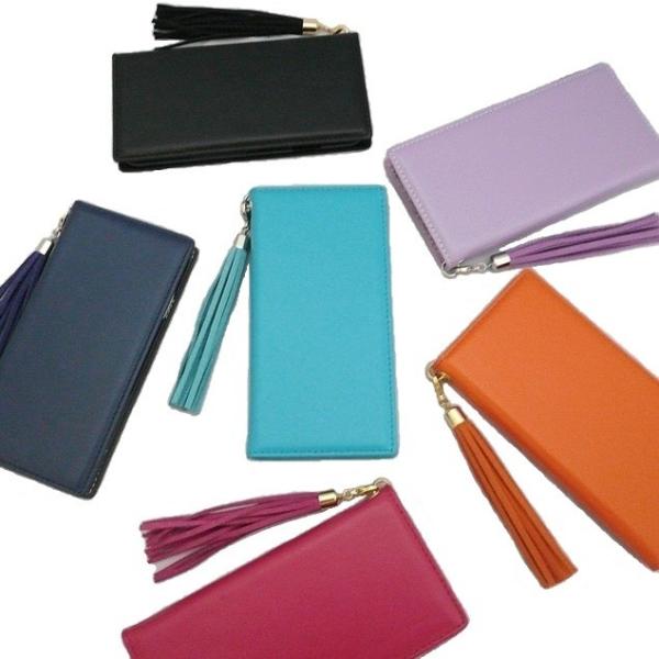 スマホケース タッセルチャーム スリム シープスキン 本革  レザー 手帳型 iPhone Xper...