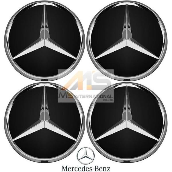 【M's】ベンツ AMG 純正品 ホイールセンターキャップ 4個 ブラック/クローム（直径：74mm...