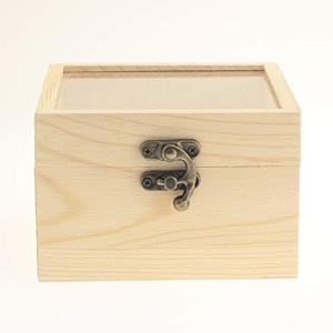 森の紙 天然木 シンプル 木箱 ウッドボックス 12cm 四角 アンティーク風金具付き｜emzy-store