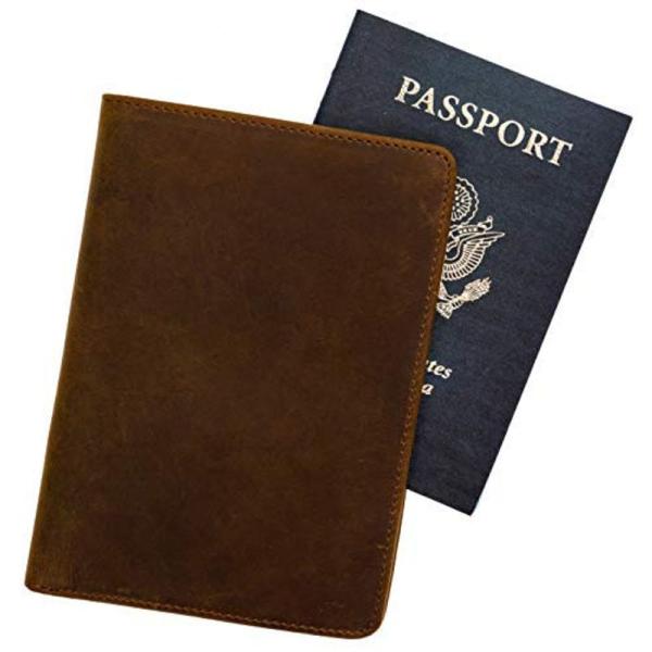 RFID のパスポート ホルダー旅行財布 - 本物の狂気の馬革をブロック (ダークブラウン 1)