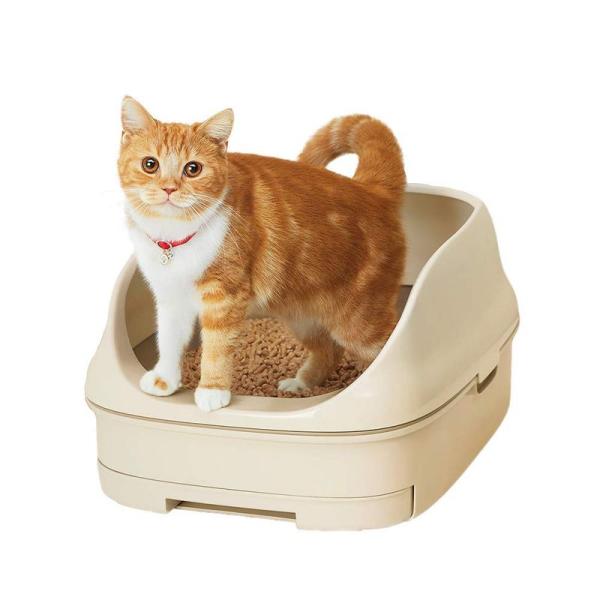 ニャンとも清潔トイレセット 約1か月分チップ・シート付 猫用トイレ本体 オープンタイプ ライトベージ...