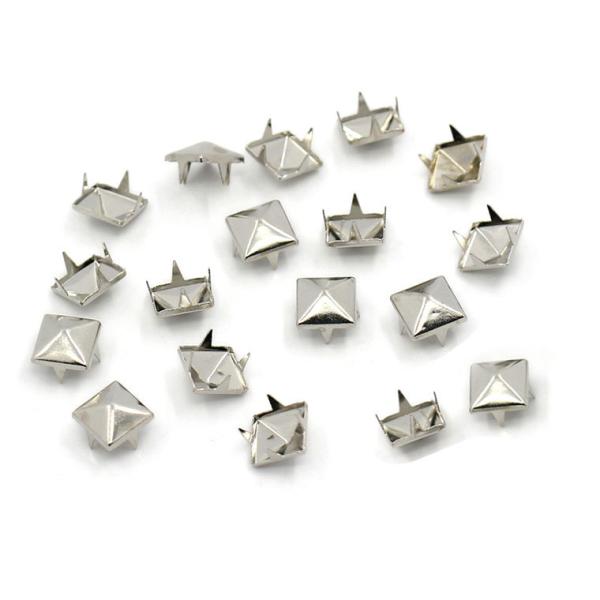 10個入 1辺9mm スタッズパーツ 鋲タイプ ピラミッド形 四本爪 銅製 シルバートーン 【ゆうパ...