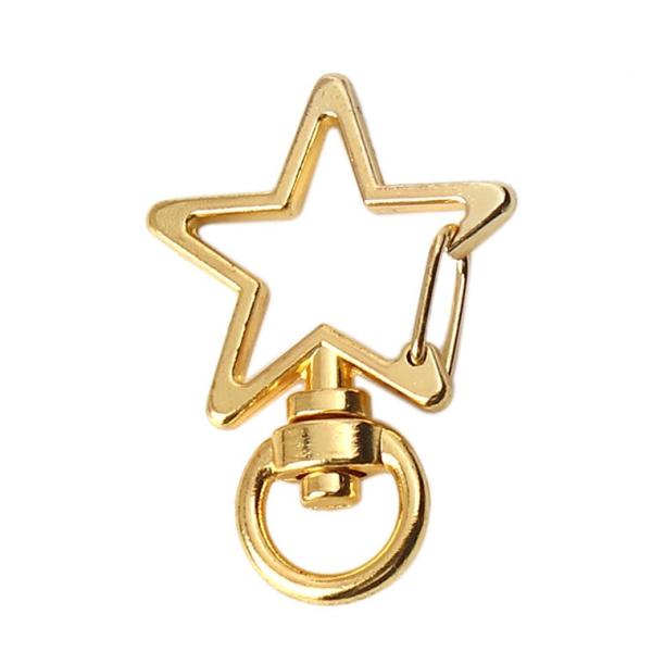 約35×24mm 1個入 回転カン付きキーリング 星形 ゴールド 【ゆうパケット対応】