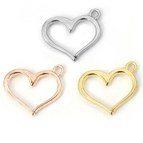 10個入 H14×W15×D2mm 全3色 メタルチャーム ハートリング 金メッキ シルバートーン ...