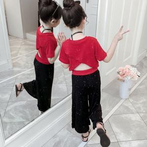 セットアップ 女の子 夏服 半袖 セクシー Tシャツ+ワイドレッグパンツ