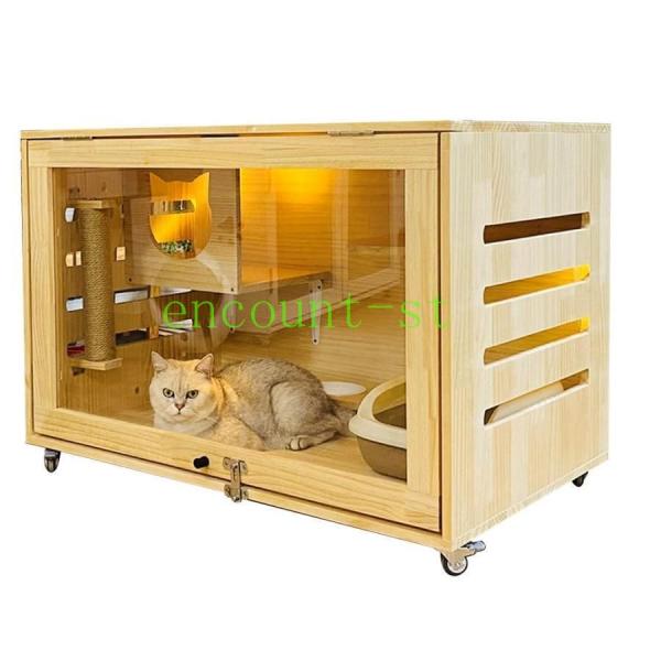 木製の猫の家飼い猫のケージ猫の陳列棚木製の猫の家松の木透明なアクリルガラスのドア (Color : ...
