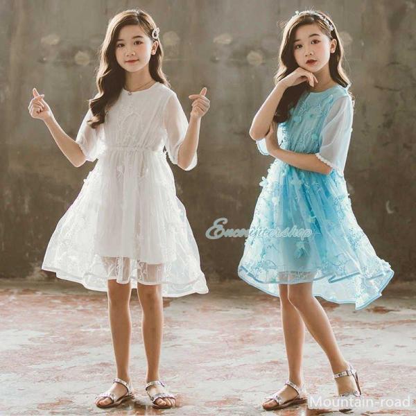 子供ドレス 発表会 結婚式 夏 子供 キッズ 花タップリ 半袖 ドレス ワンピース パーティードレス...