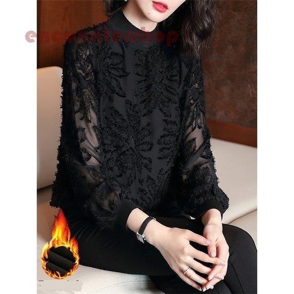 ブラウス レディース 秋冬 40代 シフォンブラウス 厚手 シャツ 長袖 カットソー シャツブラウス...