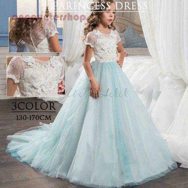 子供ドレス 女の子 結婚式 七五三 ワンピース レース 花柄 ロングドレス 半袖 姫様 演奏会 発表...