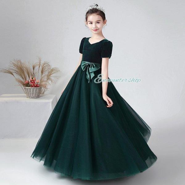 子供ドレス ピアノ発表会 ロング 結婚式 キッズ 女の子 フォーマルドレス 半袖 ワンピース ガール...