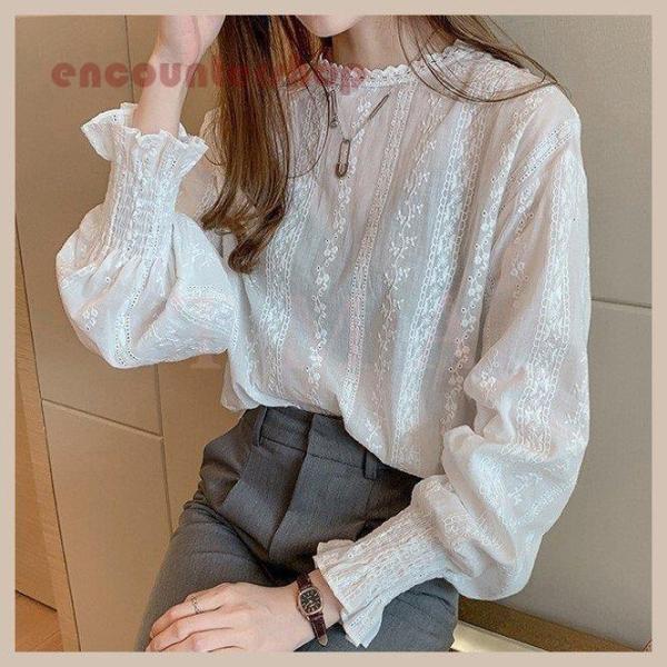 レディースブラウス長袖ブラウス春秋フォーマルトップスレースブラウスシャツブラウス40代おしゃれ通勤韓...