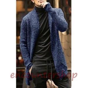 カーディガン メンズ ニット 長袖 ロングカー...の詳細画像1