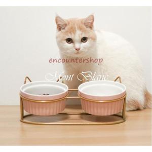 フードボウル 猫用 小型犬用 ペット食器 セラミックス 可愛い ピンク 猫柄 食器 陶磁器 焼き物ペット用 猫食器 餌やり 水やり用品｜encountershop