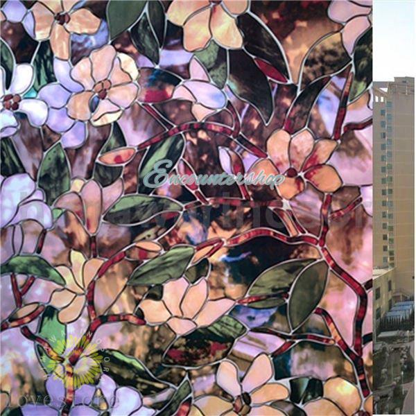 ステンドグラス ガラスフィルム 遮光 花柄 華やか 窓シート 水だけで貼れる 貼り直し可能 遮光 省...