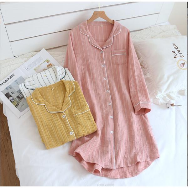 パジャマ レディース 何も着ないよりも涼しい ネグリジェ ダブルガーゼ 長袖  かぶりタイプ ワンピ...