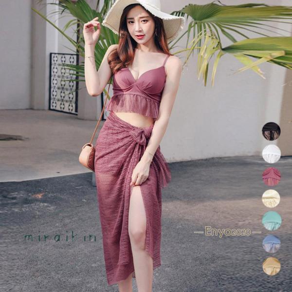 水着 レディース 3点セット 韓国風 可愛いビキニ セパレート スイムウエア ブラトップ ボクサーパ...