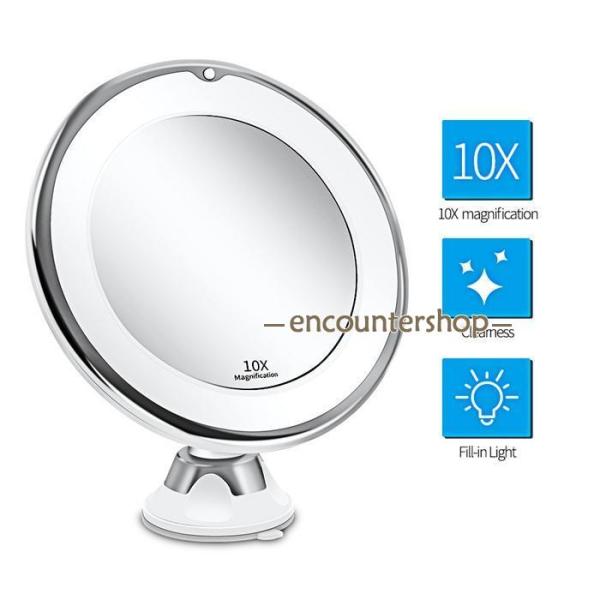 10倍拡大鏡 化粧鏡 LED化粧鏡 卓上鏡 浴室鏡 女優ミラー メイクミラー 壁掛けメイクミラー 吸...