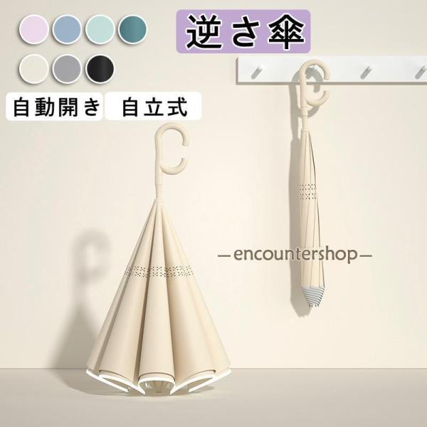逆さ傘 傘 晴雨兼用 逆さ 自立式 自動開け 車用 豪雨対応 8本骨 UVカット 耐風 さかさま傘 ...