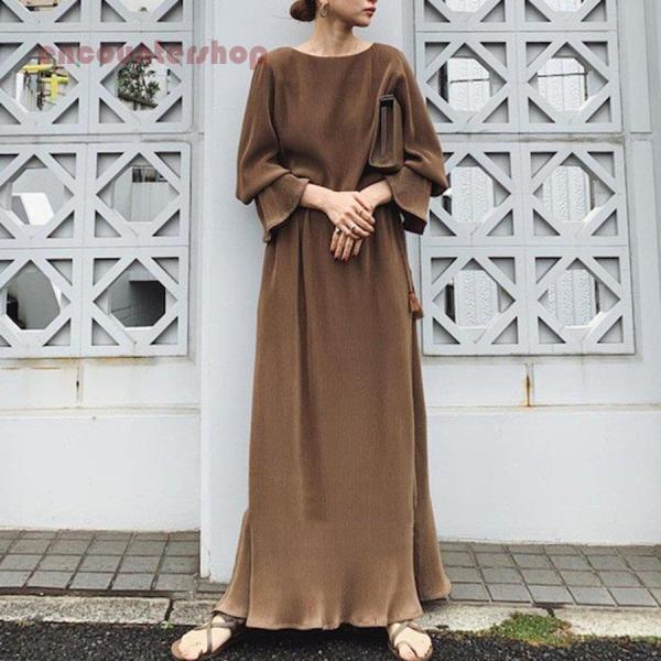 ワンピース レディース 長袖 マキシ丈ワンピース 秋冬ワンピース ロングワンピース 着痩せ 体型カバ...