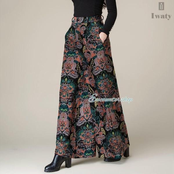 韓国風ファッション 春秋 大きいサイズ ポケット付き プリント 着〓せ ストレート ガウチョパンツ