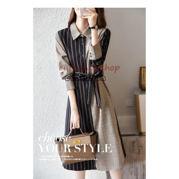 シャツワンピース レディース 30代 40代 50代 春秋冬 Aラインワンピース きれいめ 膝丈 チ...