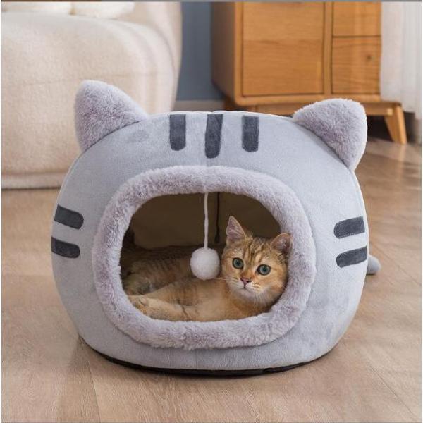 キャットハウス ドーム型 ネコ耳付 ペットベッド ドーム 猫用ベッド ペットハウス ネコ ねこ S/...