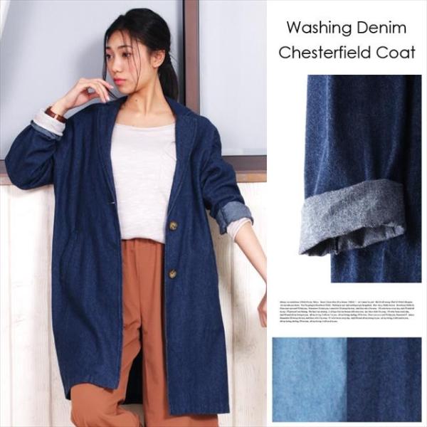 デニムチェスターコート　Mサイズ　レディース　アウター　体型カバー　ゆったり　ジーンズ　カジュアル　...