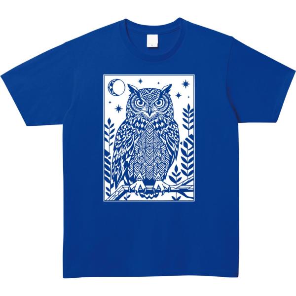 【全2色】Tシャツ メンズ フクロウ ワシミミズク 幾何学模様 ジオメトリック 白プリント 　レディ...