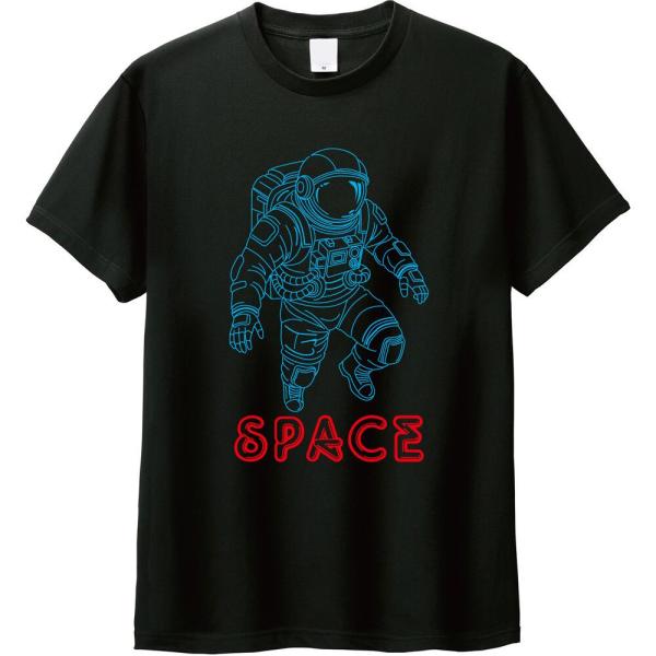 【全2色】ネオンサイン風 宇宙飛行士 SPACE ロゴTシャツ - レトロフューチャー/アストロノー...