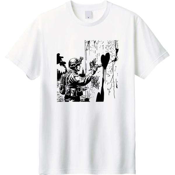 【バンクシー風/平和】Peace Soldier Tシャツ - 兵士と筆/ハート ストリートアート(...
