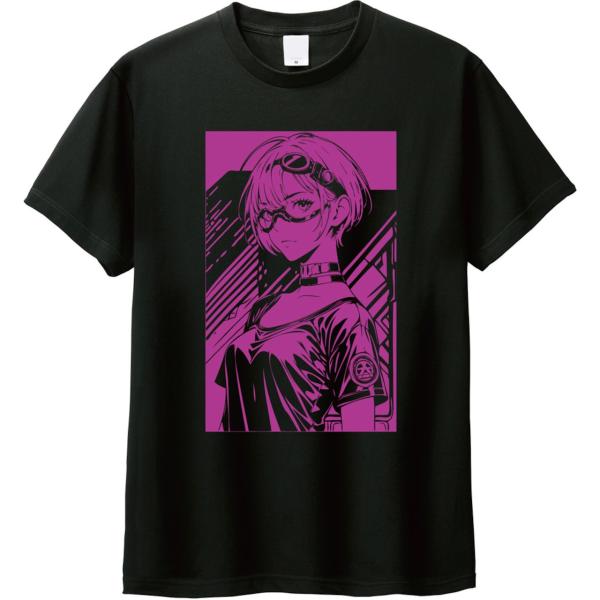 [全5色] サイバーパンク 眼鏡女子 プリント 黒 Tシャツ - ストリート系 テックウェア グラフ...