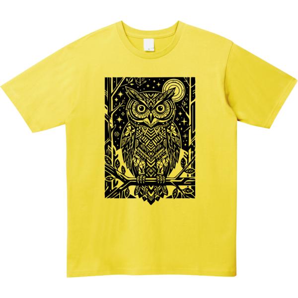 [全4色] 幸運を呼ぶフクロウTシャツ 幾何学模様 アートデザイン｜ユニセックス・北欧風ジオメトリッ...