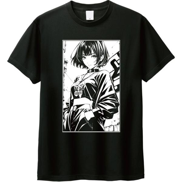 【全5色】黒 Tシャツ ブラック シティーポップ ガール プリント ストリート系 ファッション グラ...
