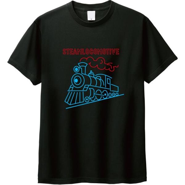 【ネオン風】蒸気機関車 Tシャツ - レトロフューチャー/SL/サイバー
