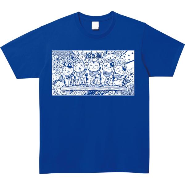 [全2色] 招き猫 グラフィックTシャツ 和モダン 白プリント ストリート 縁起物 商売繁盛 おもし...