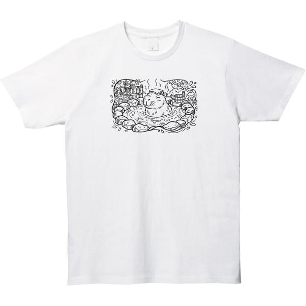 【全6色】カピバラ 温泉 Tシャツ かわいい イラスト おもしろ ゆるキャラ 動物 露天風呂 癒やし...