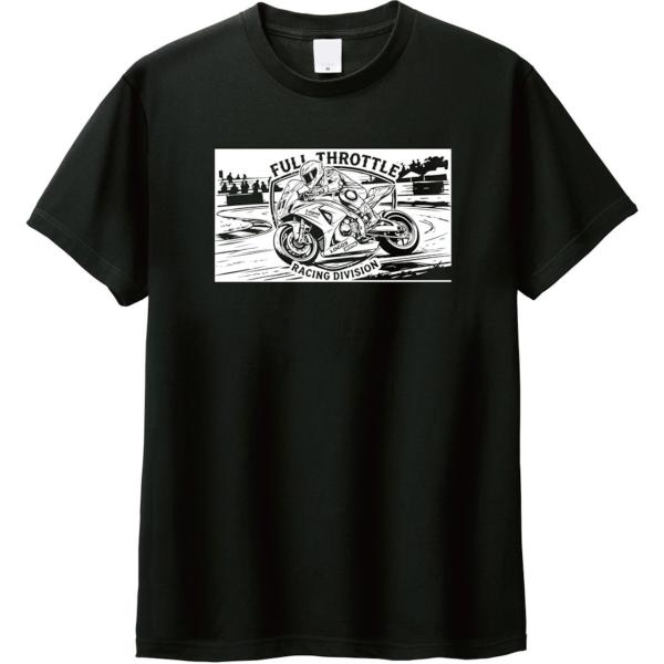 [全5色] バイク Tシャツ ブラック レーシングデザイン フルスロットル モータースポーツ 黒