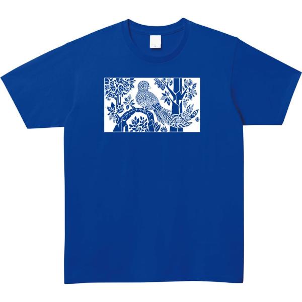 【全2色] 幾何学ケツァール 白プリント Tシャツ エスニック柄 鳥 ジオメトリック